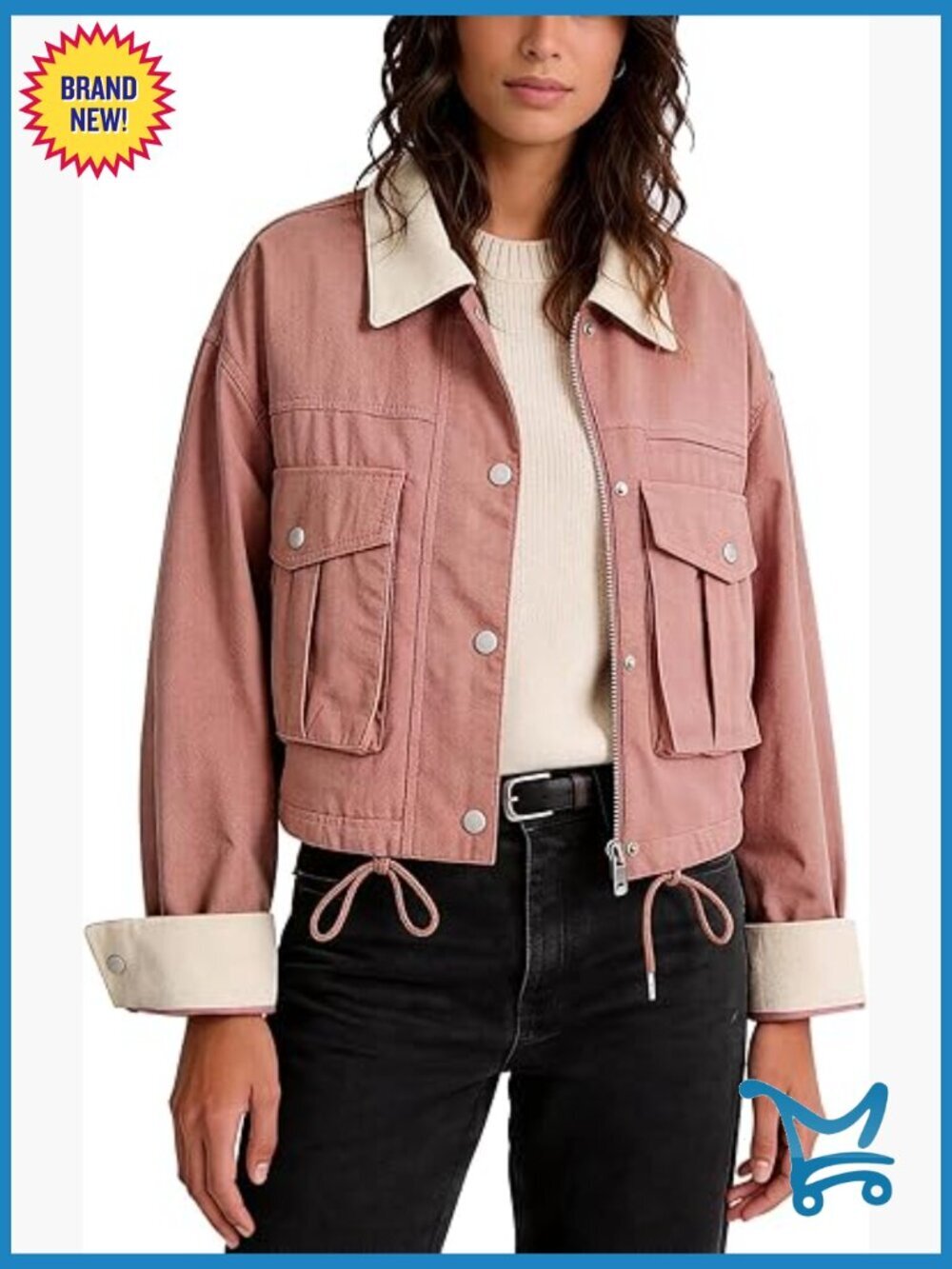 Cropped Barn Jacket Zip Up Oversized Utility Coat with Pockets